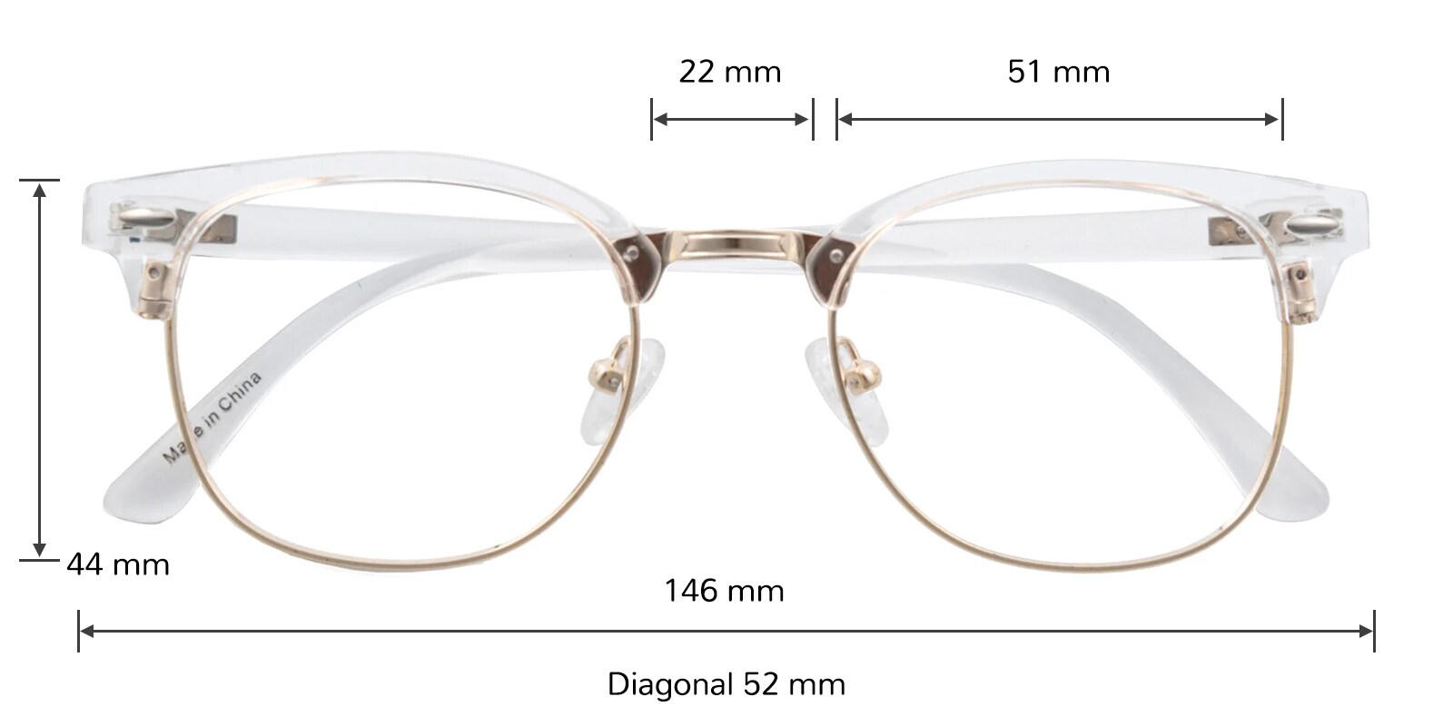Pasadena Browline,Classic Wayframe Clear/Golden Eyeglasses