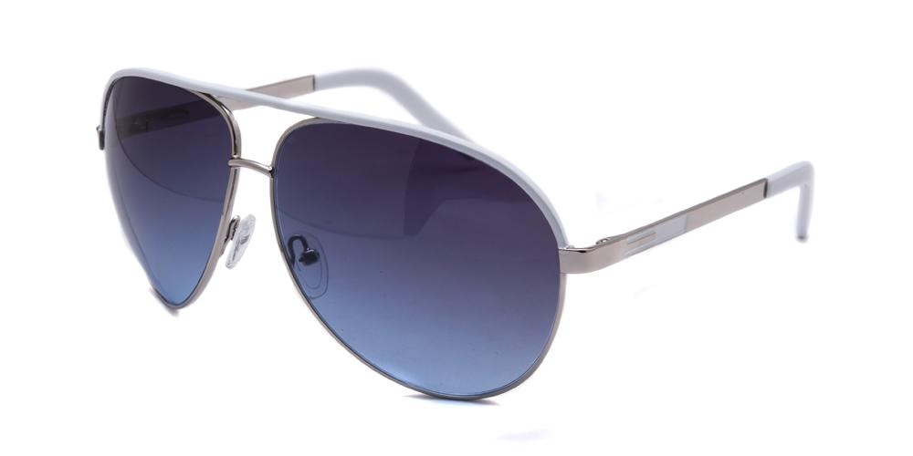 Plano Silver/White Aviator Metal Sunglasses