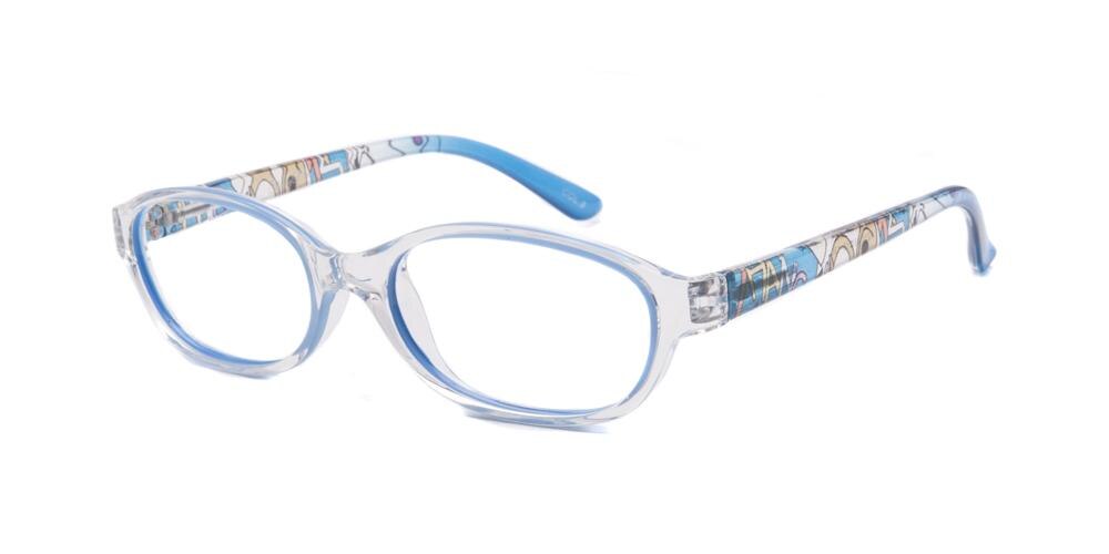 Aubrey Crystal/Blue Oval Plastic Eyeglasses