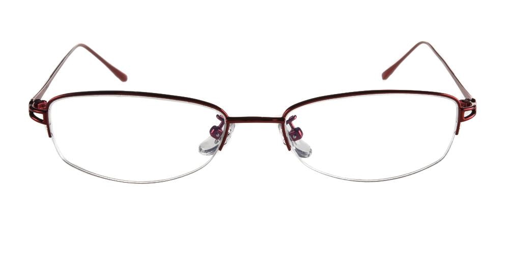 Amelia Burgundy Oval Metal Eyeglasses