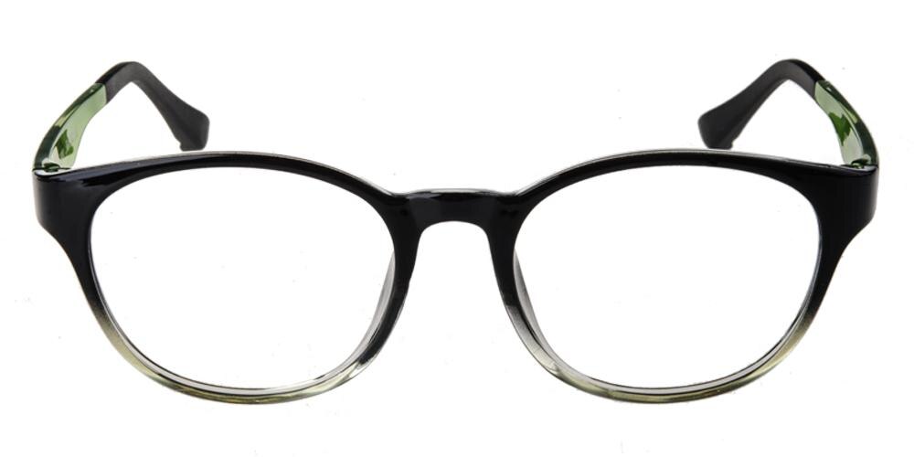 FortWorth Black/Green Round Plastic Eyeglasses