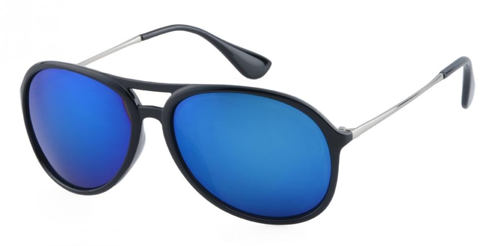 Moulineaux Black (Blue Mirror-coating) Aviator Plastic Sunglasses