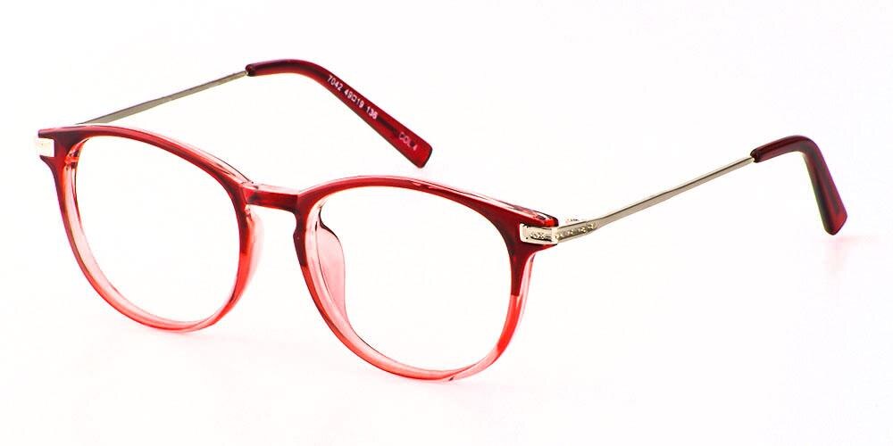 Rock Red/Pink Round Plastic Eyeglasses