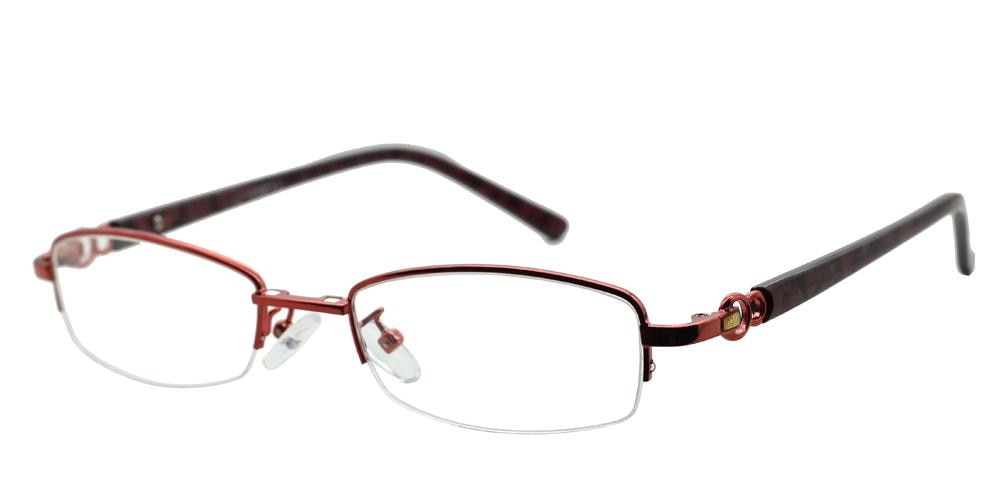 Phoebe clip-on Red Rectangle Metal Eyeglasses