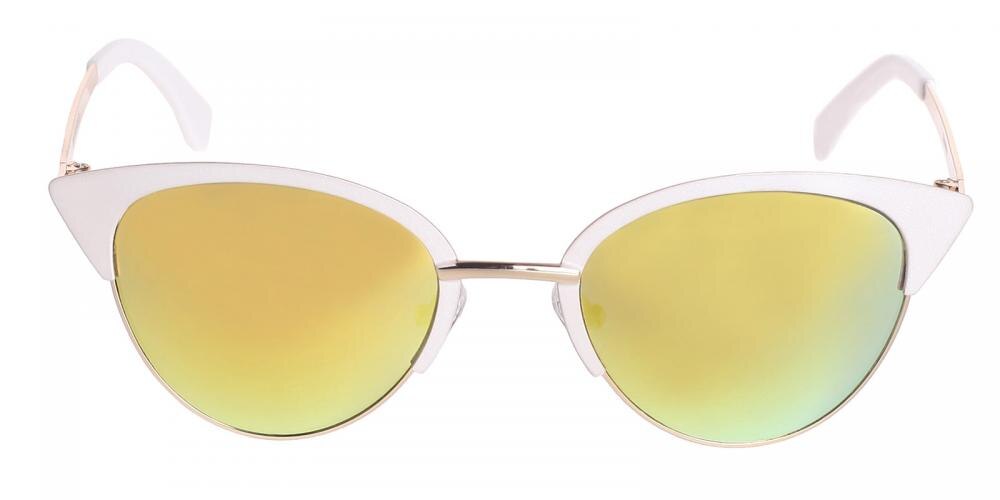 Deirdre White (Yellow Mirror-coating) Cat Eye Metal Sunglasses