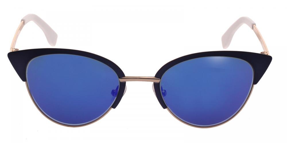 Deirdre Blue (Blue Mirror-coating) Cat Eye Metal Sunglasses