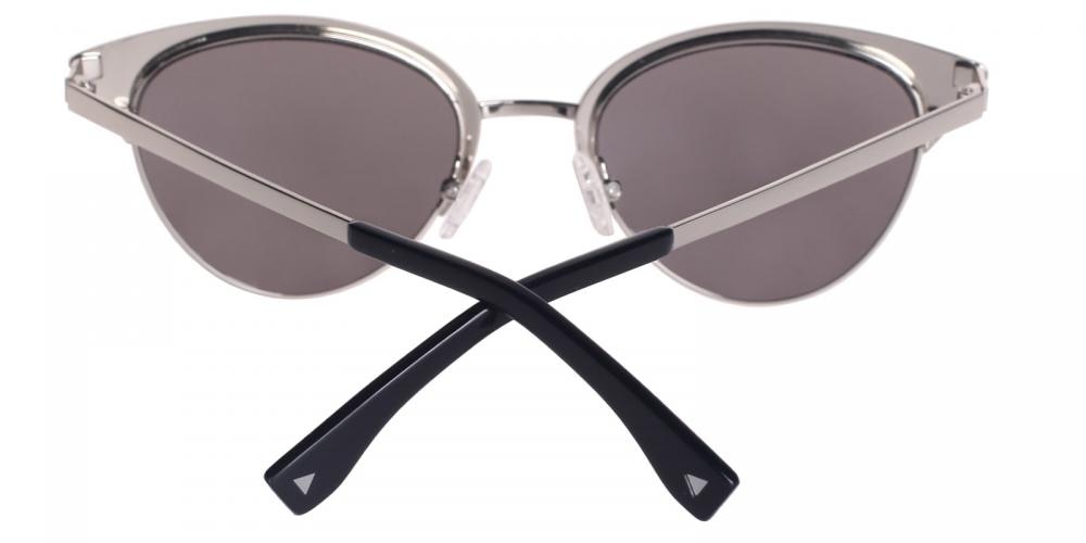 Deirdre Black (Silver Mirror-coating) Cat Eye Metal Sunglasses