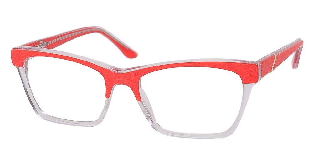 Kensee Red/Crystal Rectangle Acetate Eyeglasses
