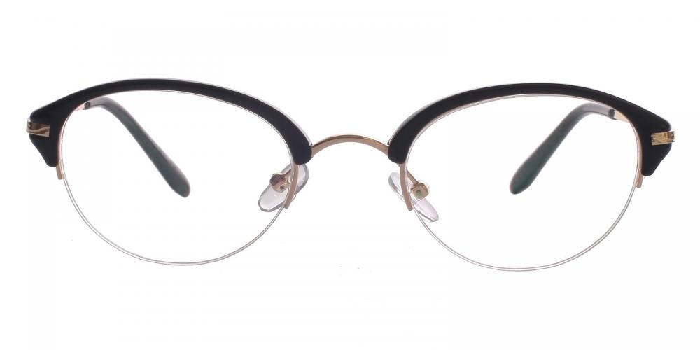 Aries Black Oval Metal Eyeglasses