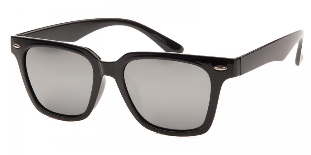 Kelowna Black (Silver Mirror-coating) Classic Wayframe Plastic Sunglasses