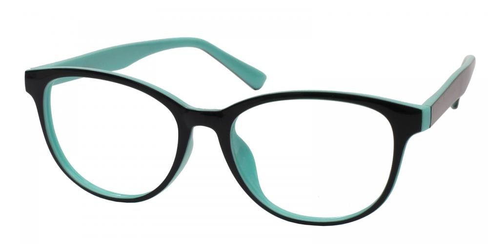Topeka Black/Green Oval Plastic Eyeglasses