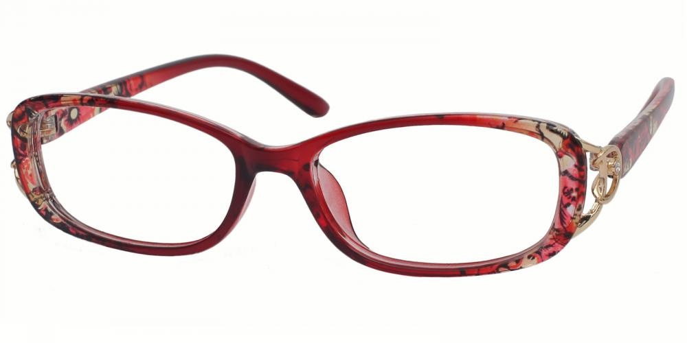 Florence Red Rectangle Plastic Eyeglasses
