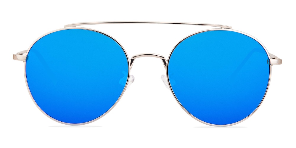 Channing Silver (Blue mirror-coating) Aviator Metal Sunglasses