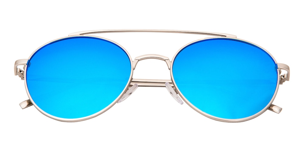 Channing Silver (Blue mirror-coating) Aviator Metal Sunglasses