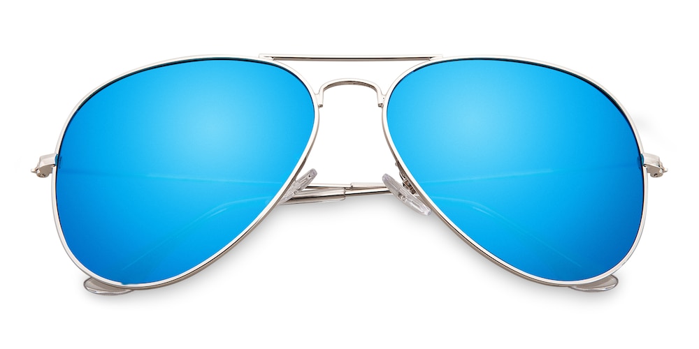 Waukegan Silver (Blue mirror-coating) Aviator Metal Sunglasses