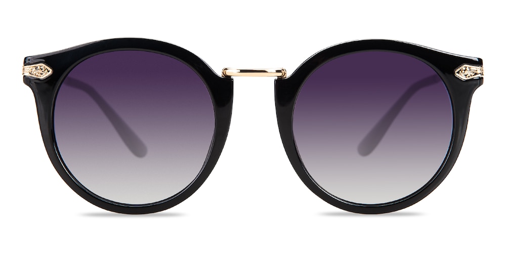 Edith Black Round Plastic Sunglasses