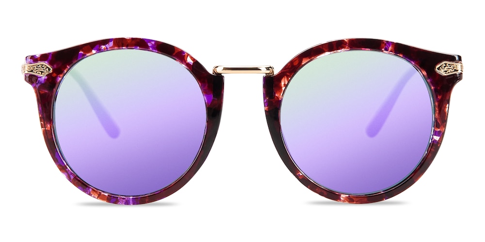 Edith Multicolor (Purple mirror-coating) Round Plastic Sunglasses
