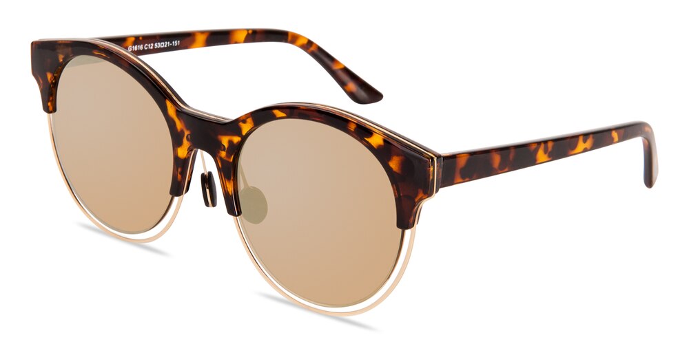 Gwendolyn Tortoise (Orange mirror-coating) Round Metal Sunglasses
