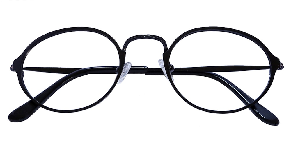 Wilshire Black Round Metal Eyeglasses