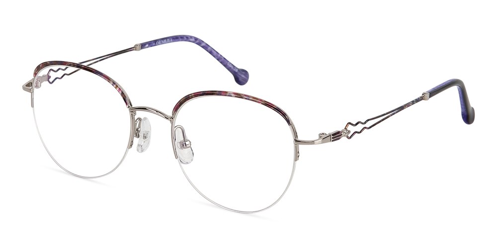 Flora Silver/Purple Oval Titanium Eyeglasses