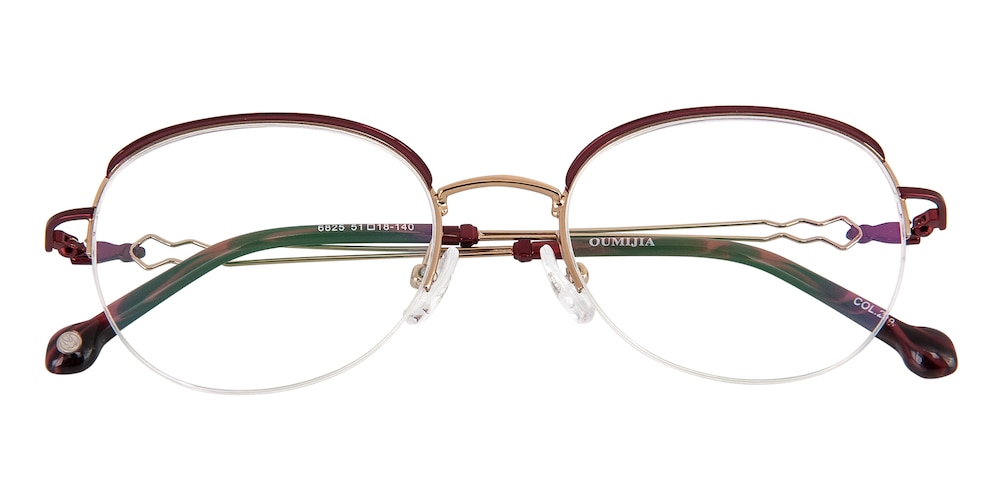 Flora Golden/Red Oval Titanium Eyeglasses