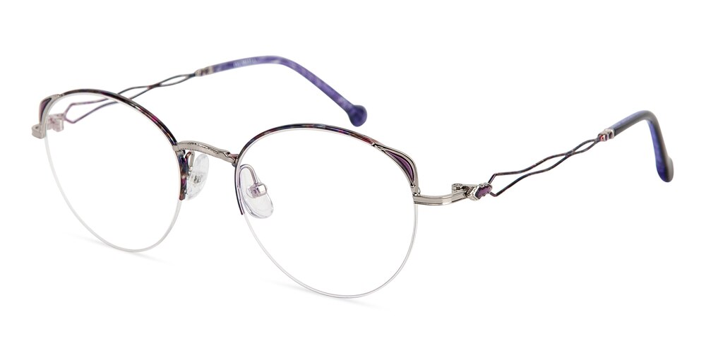 Gabrielle Silver/Purple Oval Titanium Eyeglasses