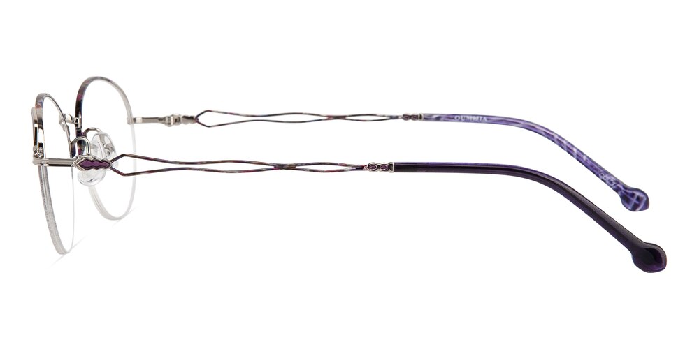 Gabrielle Silver/Purple Oval Titanium Eyeglasses