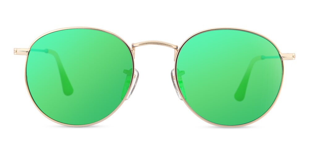 Road Golden(Mirrored Lens-Green) Round Metal Sunglasses