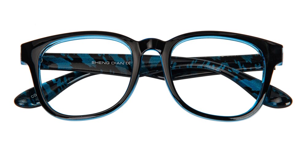 Naples Black/Blue Classic Wayframe Plastic Eyeglasses