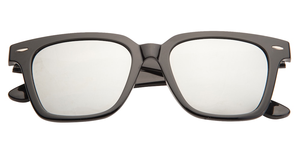 Kelowna Black (Silver Mirror-coating) Classic Wayframe Plastic Sunglasses