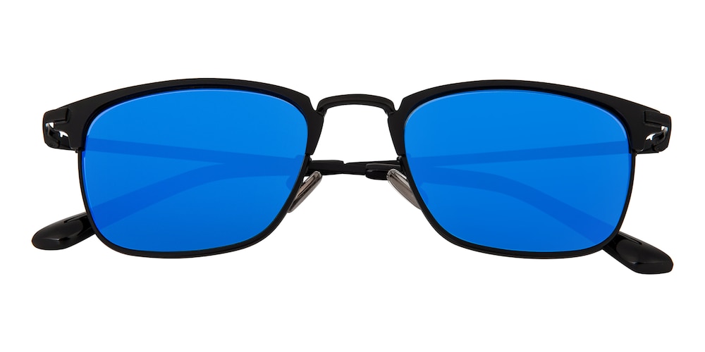 Pensacola Black (Blue mirror-coating) Square Metal Sunglasses