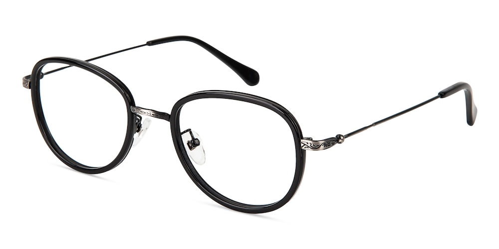 Panama Black/Gunmetal Round Acetate Eyeglasses