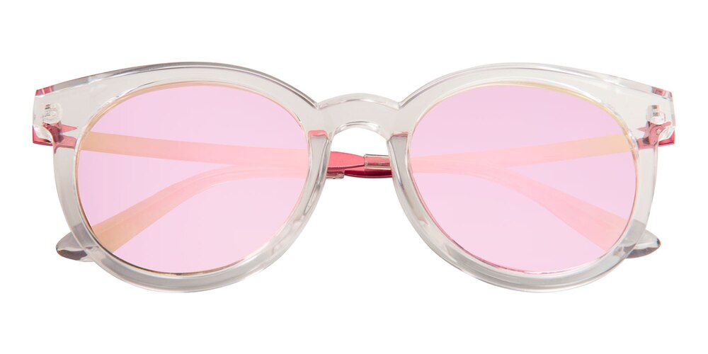 Jamie Crystal(Pink mirror-coating) Round Plastic Sunglasses