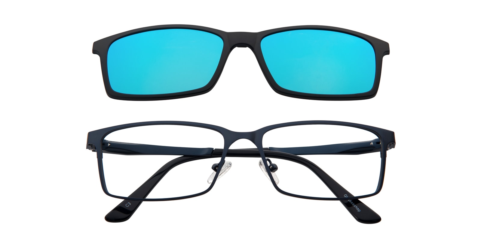 Rectangle Eyeglasses, Full Frame Blue(Blue Mirror-coating) Metal - FM1090