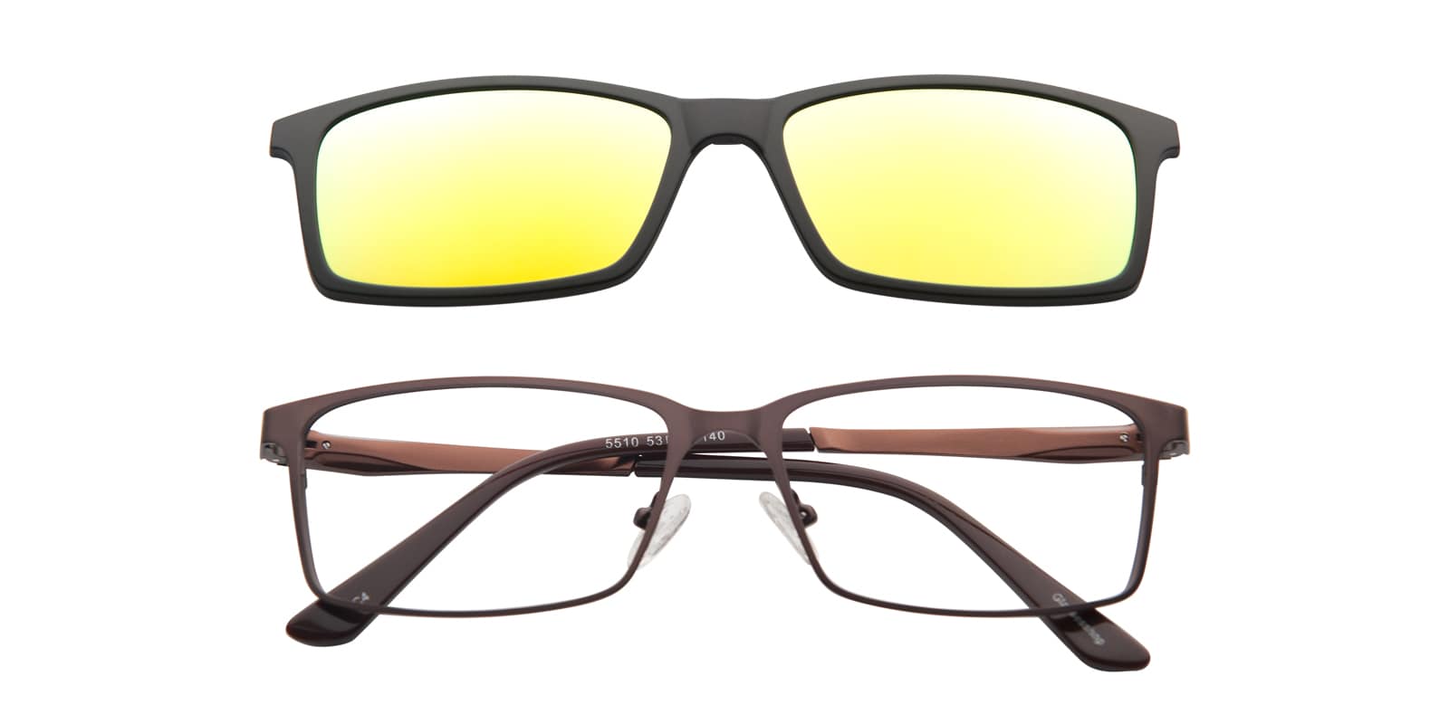 Rectangle Eyeglasses, Full Frame Brown(Yellow Mirror-coating) Metal - FM1088