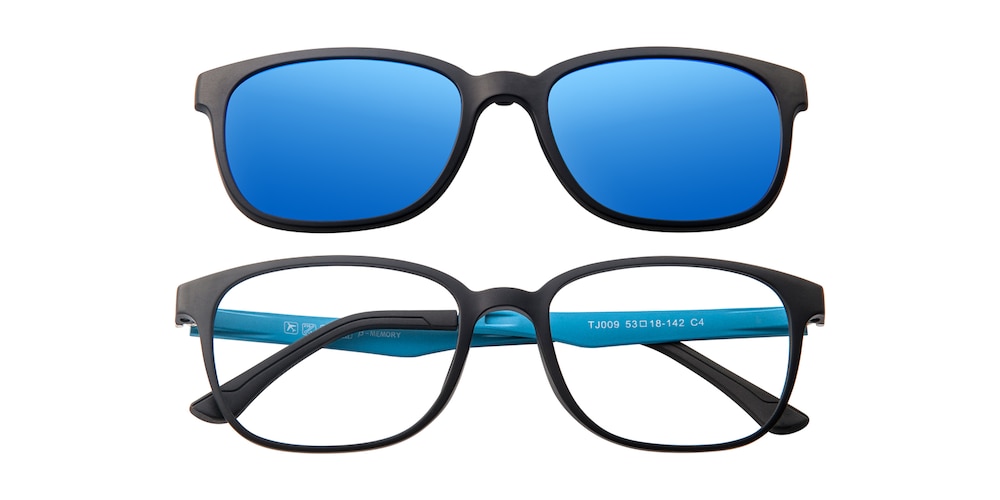 Palm Clip-on Black/Blue(Blue Miorror-coating) Oval TR90 Eyeglasses