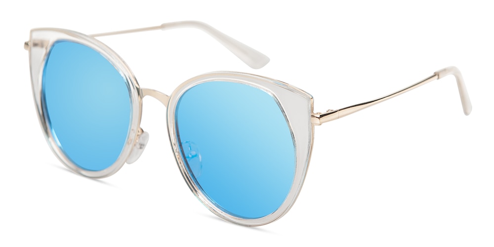 Belinda Crystal (Mirrored Lens-Blue) Cat Eye TR90 Sunglasses