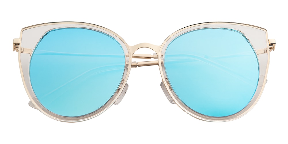 Belinda Crystal (Mirrored Lens-Blue) Cat Eye TR90 Sunglasses