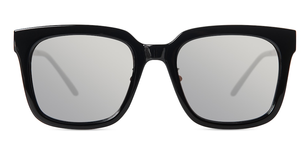 Benson Black (Mirrored Lens-Silver) Square Plastic Sunglasses