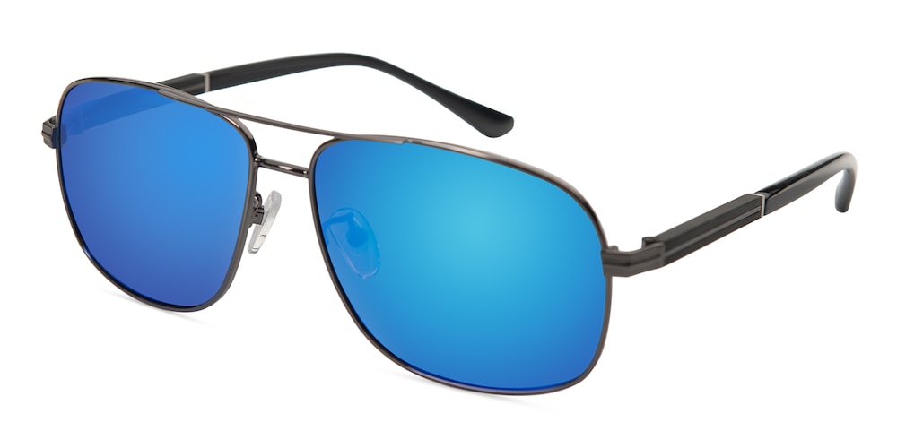 Bishop Gunmetal(Mirrored Lens-Blue) Aviator Metal Sunglasses