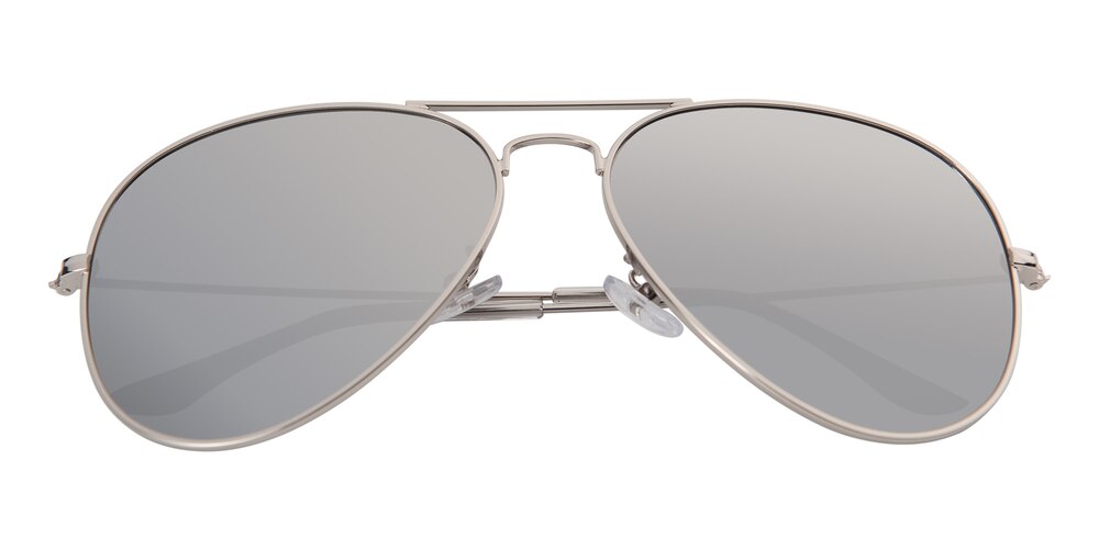 Waukegan Silver (Mirrored Lens-Silver) Aviator Metal Sunglasses