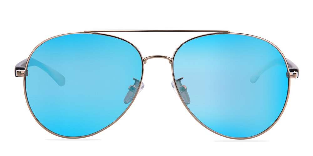 George Golden(Mirrored Lens-Blue) Aviator Metal Sunglasses