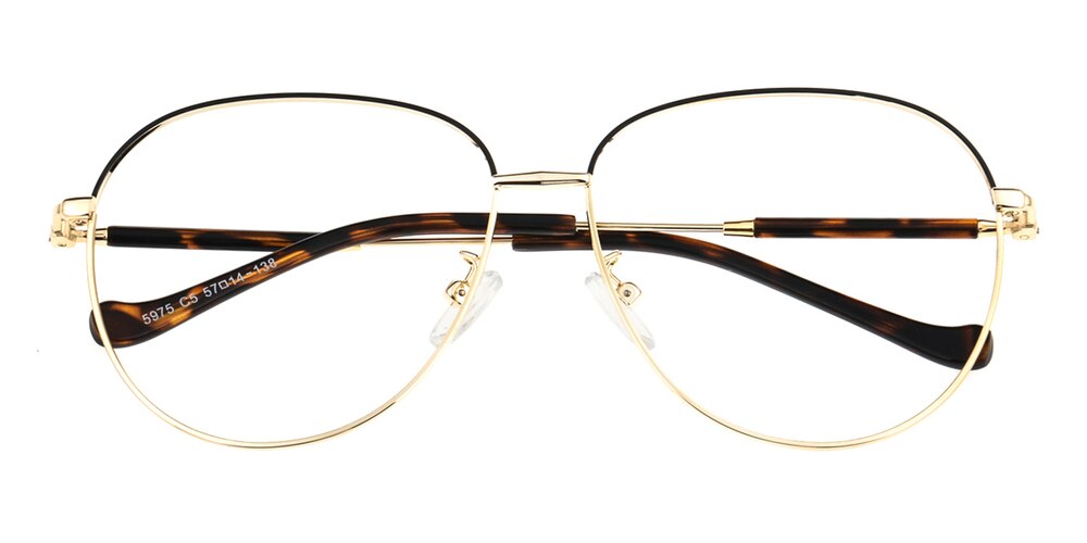 Fresh Black/Golden Aviator Metal Eyeglasses