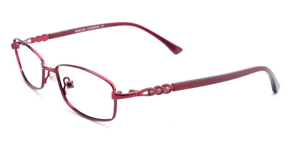 Bess Red Rectangle Metal Eyeglasses