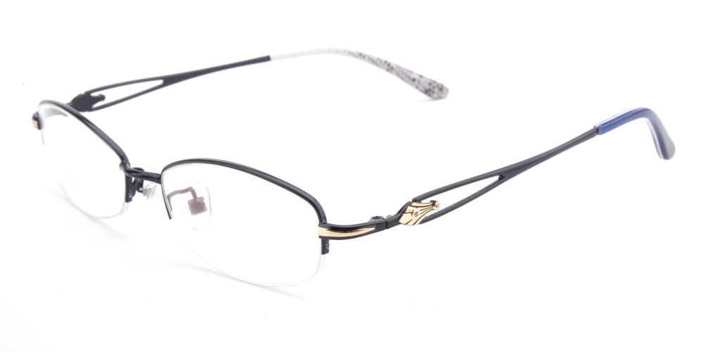 Diana Black Oval Metal Eyeglasses