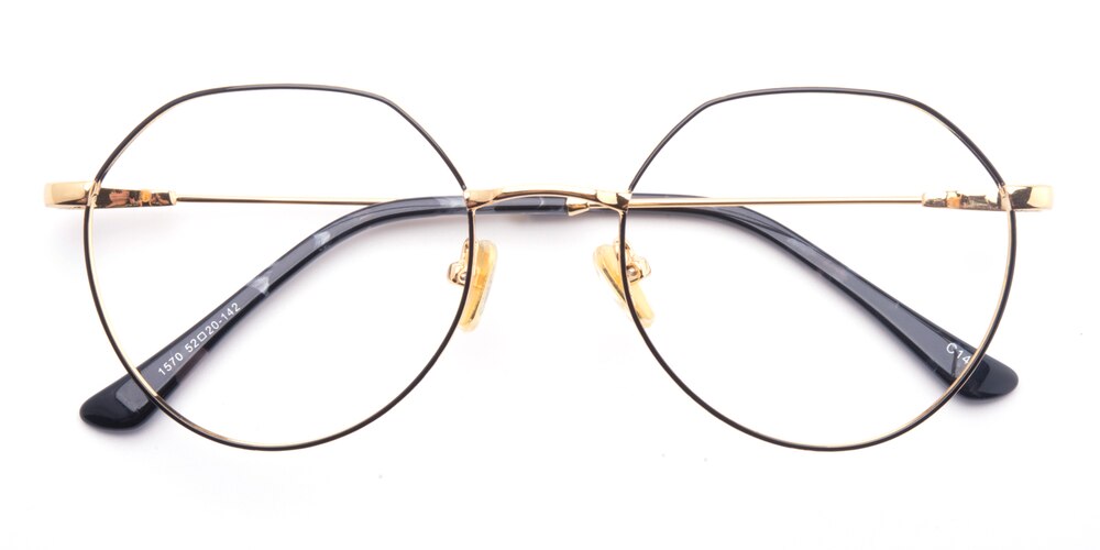 Breenda Black/Golden Round Metal Eyeglasses