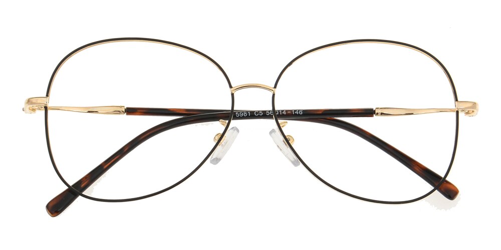 Sault Black/Golden Oval Metal Eyeglasses