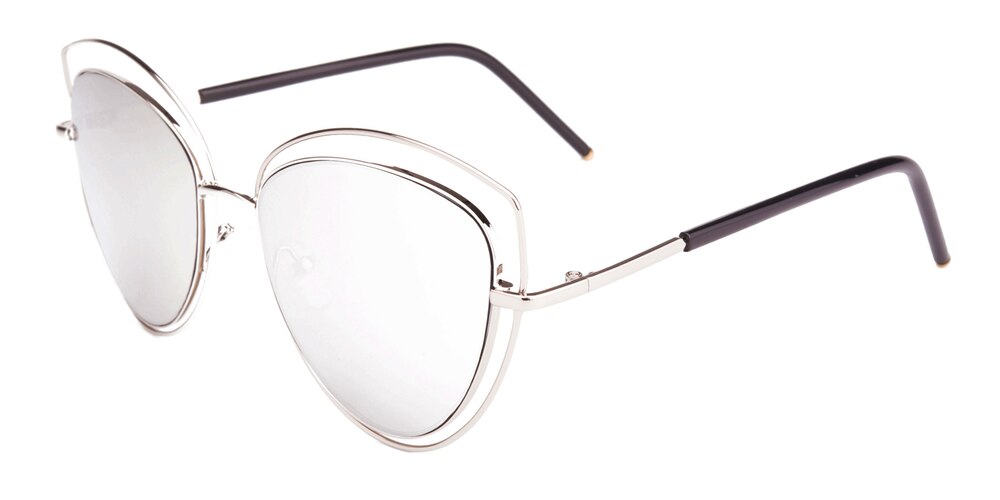 Elsa Silver/Silver mirror-coating Cat Eye Metal Sunglasses