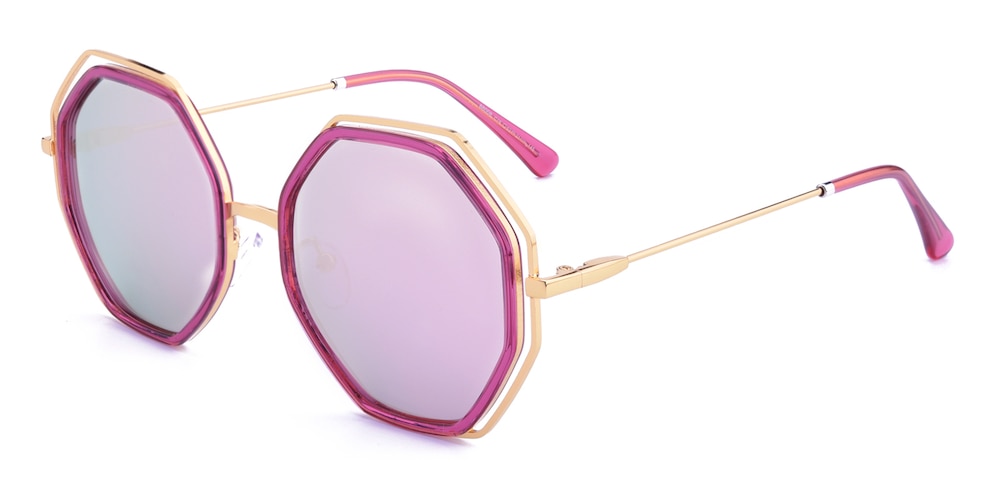 Plano Purple/Pink mirror-coating Polygon TR90 Sunglasses