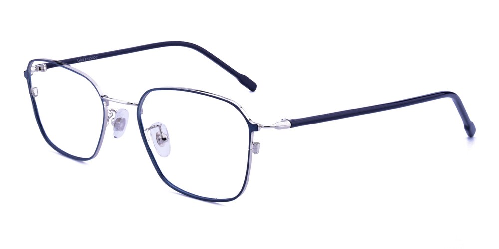 Rolando Blue/Silver Polygon Metal Eyeglasses